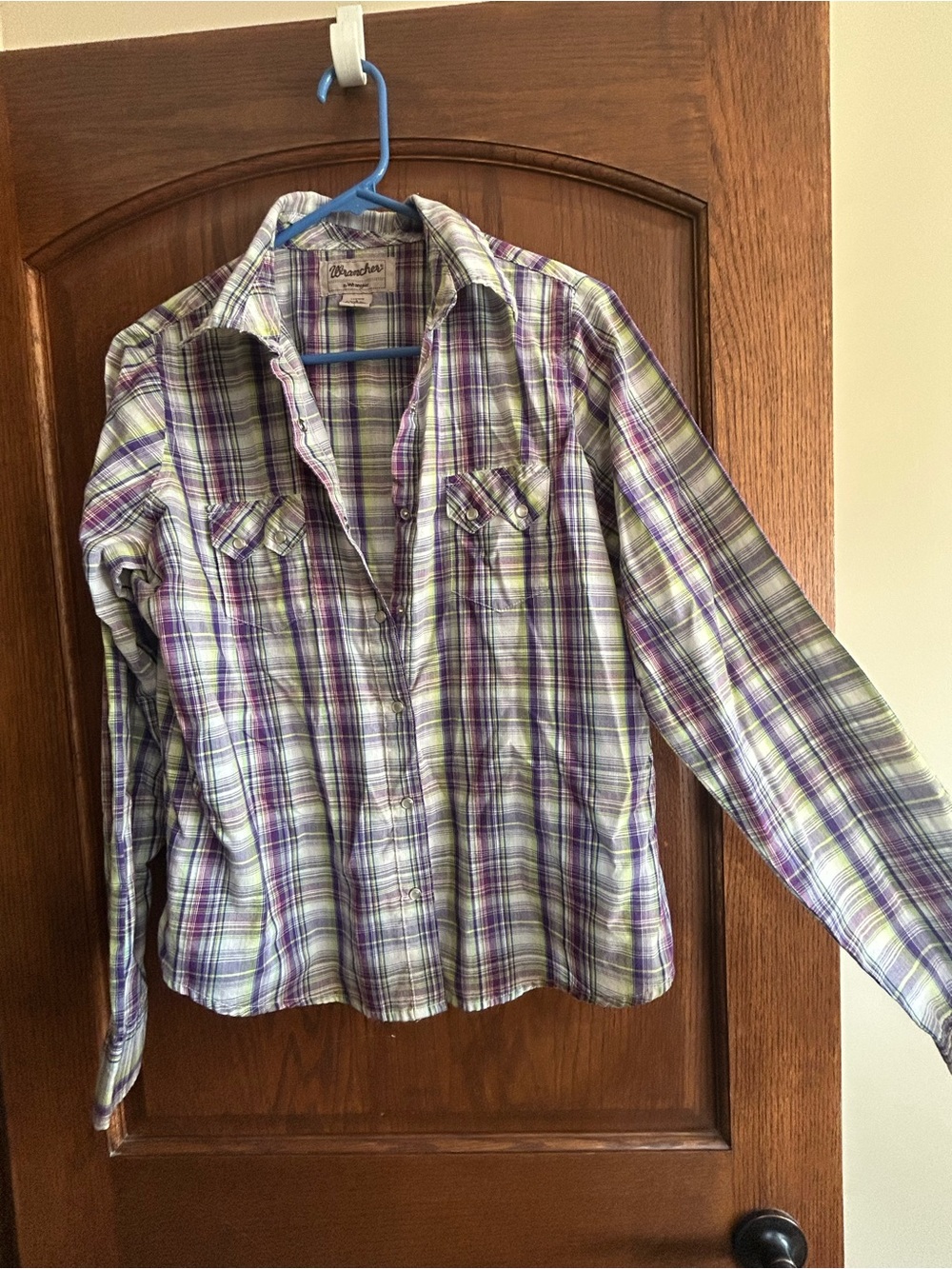 Wrangler Purple and White Plaid Button-Down Shirt